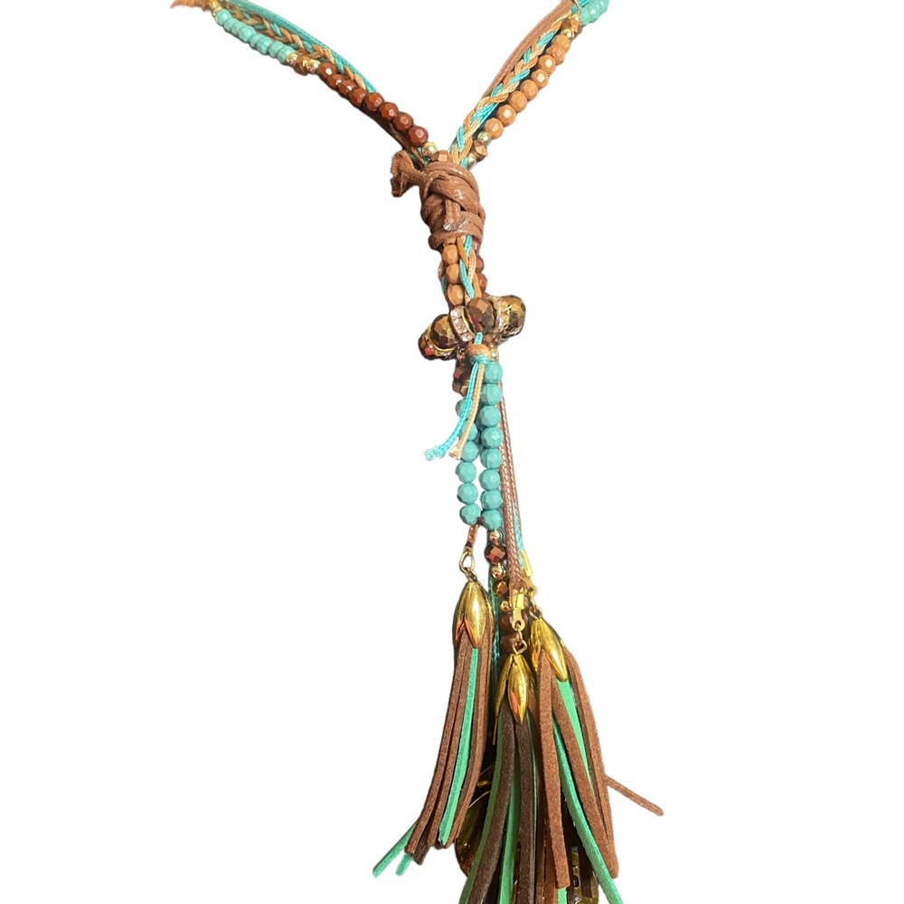 Turquoise Brown Tassels Necklace